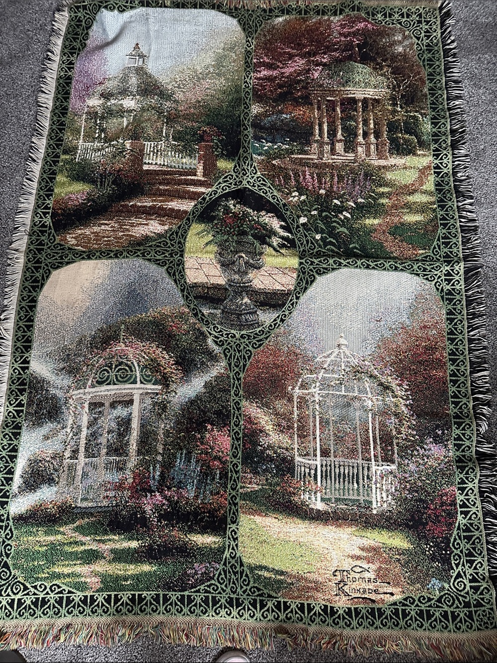 Garden Gazebo Tapestry Wall Hanging in Green and Brown